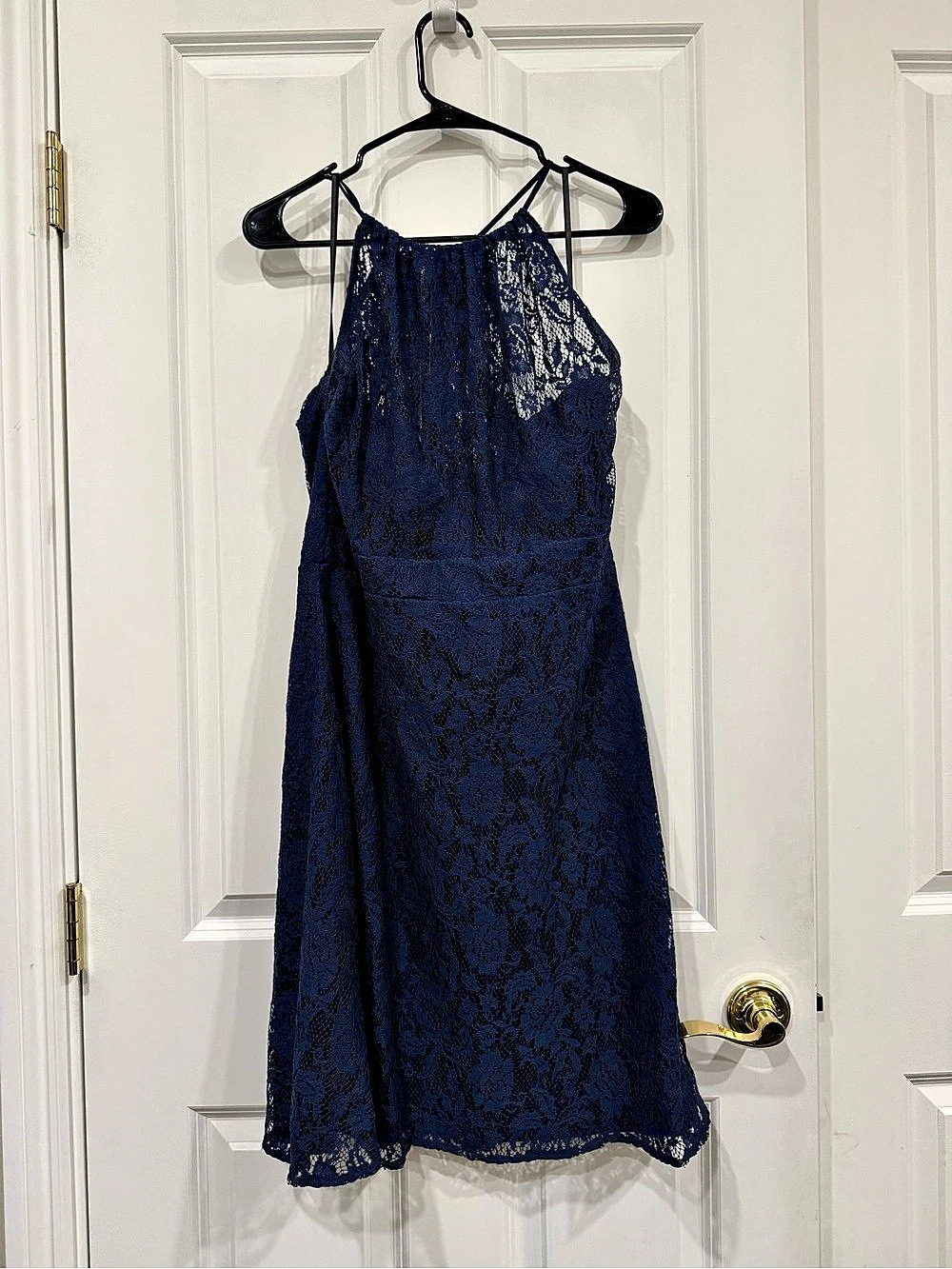 Landmark Lace Mini Dress in Blue Size Large